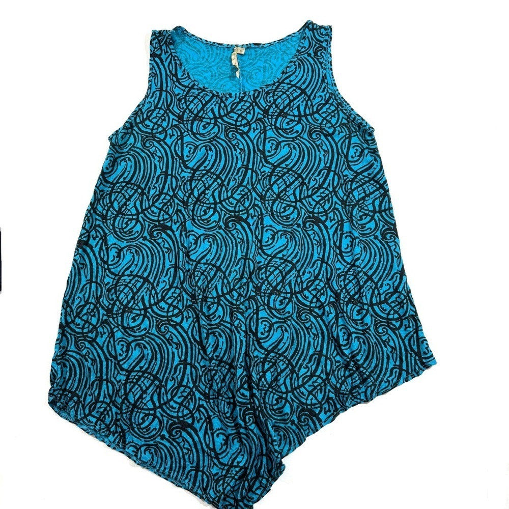 Comfy USA Sleeveless Tank Top Blue Black Swirl Print